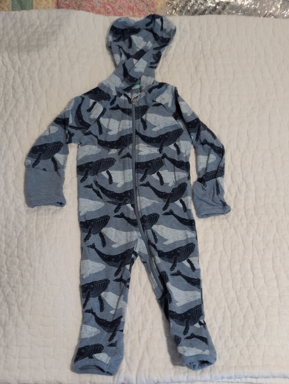 Coolibar SPF 50+  Light Blue Whale Zip Hooded One-Piece